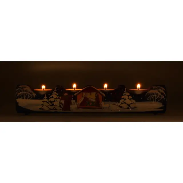 Blauw kerstkandelaar in glas met 4 kaarsen - kerststal