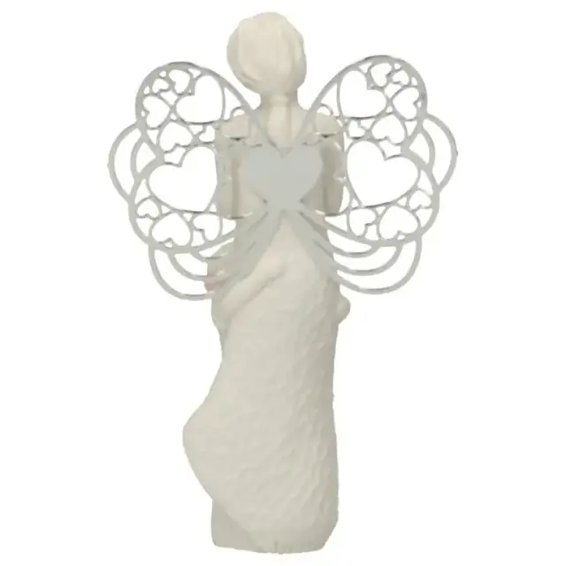 Angel in resin with metalic wings + little girl 7,5 x 12 cm