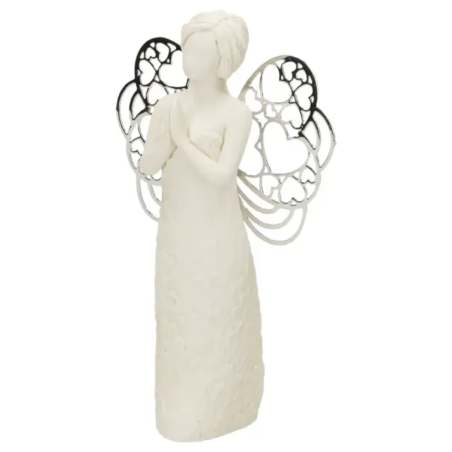 Praying angel in resin with metalic wings 7,5 x 12 cm