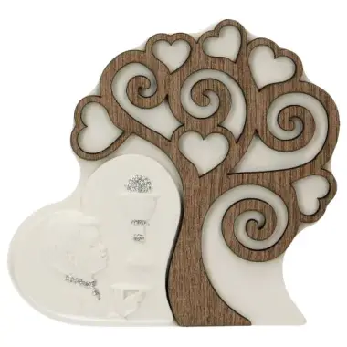 Cadre communion garçon en résine et arbre de vie en bois à poser 12 x 11 cm