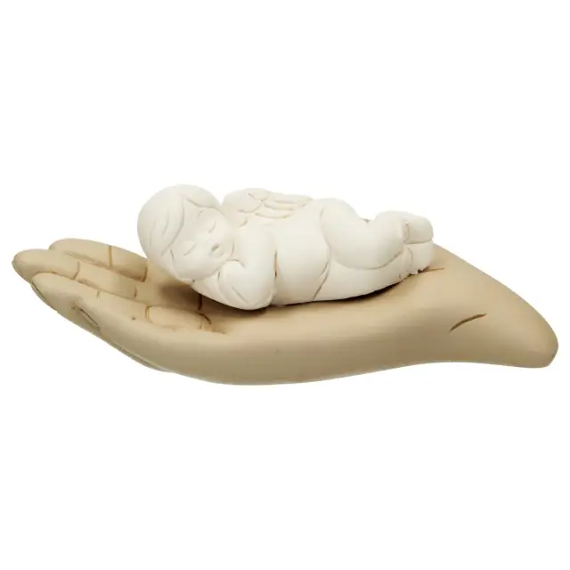 God's hand with sleeping baby angel 12 x4 cm beige