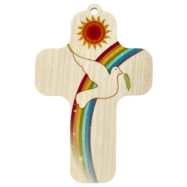 Printed wooden wall cross, 13 x 9 cm – Peace