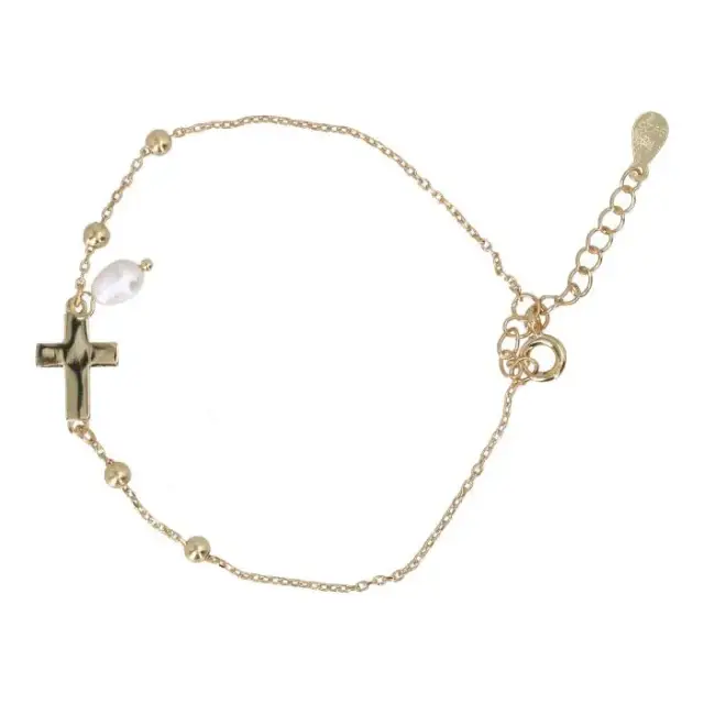 Bracelet en plaqué or avec croix et perles
