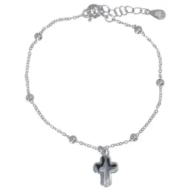Bracelet en argent rhodié avec croix en nacre