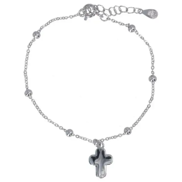Bracelet en argent rhodié avec croix en nacre