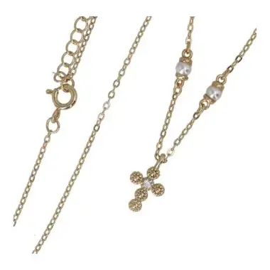 Gold-plated necklace with cross and pearls