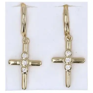 Boucles d'oreilles en plaqué or anneau avec croix et zircons