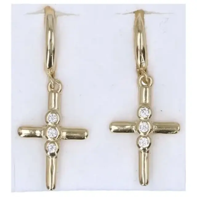 Boucles d'oreilles en plaqué or anneau avec croix et zircons