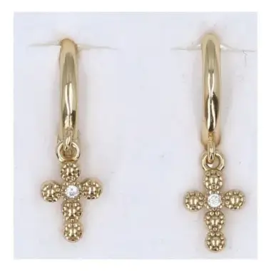 Boucles d'oreilles en plaqué or anneau avec croix et zircon