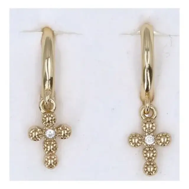 Boucles d'oreilles en plaqué or anneau avec croix et zircon