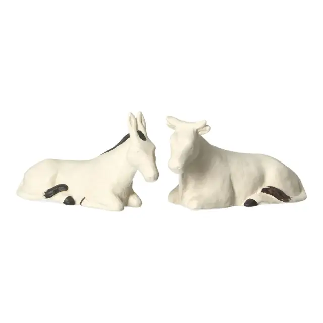 Nativity scene Onillon 10 cm stone white - Donkey and ox