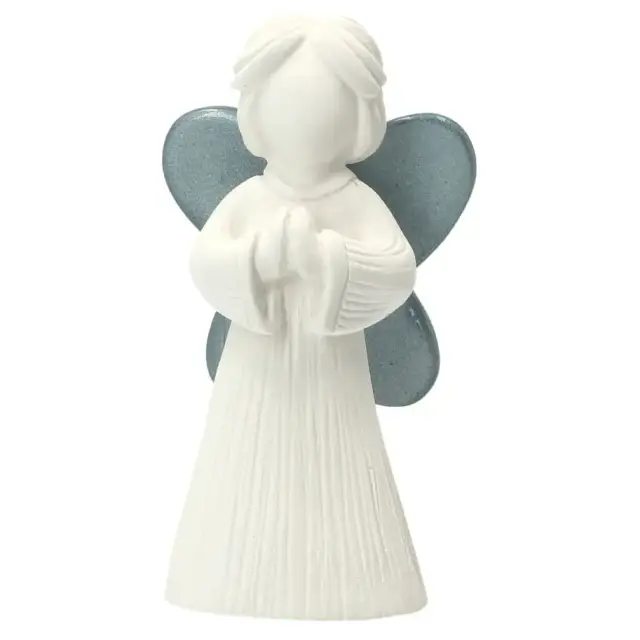 Ange avec ailes en prière / bleu - Résine blanche