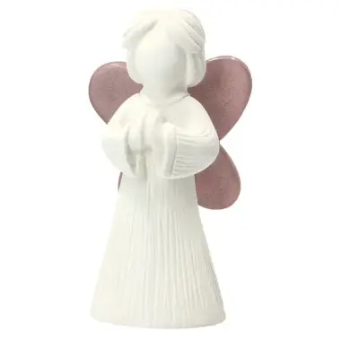 Ange avec ailes en prière / rose - Résine blanche