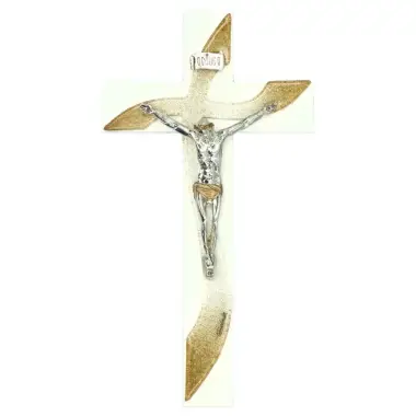 Croix murale résine avec verre incrusté 21 cm