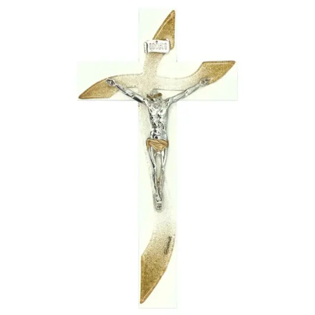 Croix murale résine avec verre incrusté 21 cm