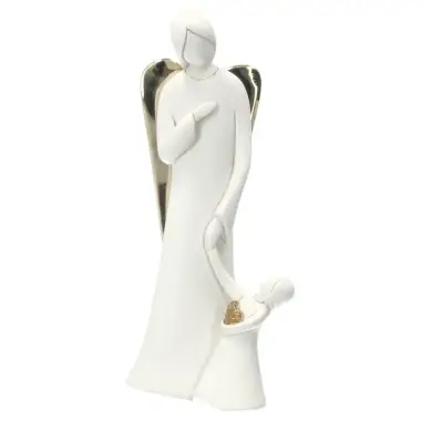 Guardian angel figurine with child – white and gold, 16 cm