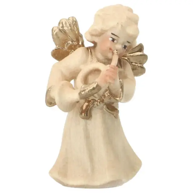 Ange en bois avec cor - 6 cm Alabaster