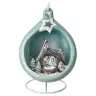 Christmas nativity in a blue-tinted ceramic christmasball + light 18cm