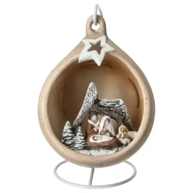 Christmas nativity in a sepia-tinted ceramic christmasball + light 18cm