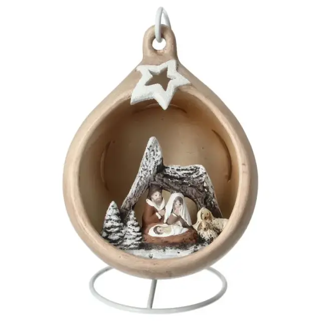 Christmas nativity in a sepia-tinted ceramic christmasball + light 18cm