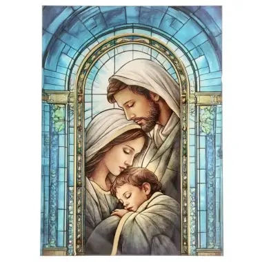 Glazen kader met Heilige Familie 17 x 23.5 cm