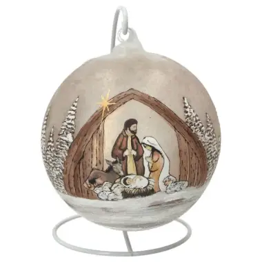 Glazen bol met voet, 15 cm, sepia kerststal