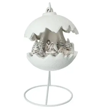 Christmas nativity in a white ceramic christmasball + light