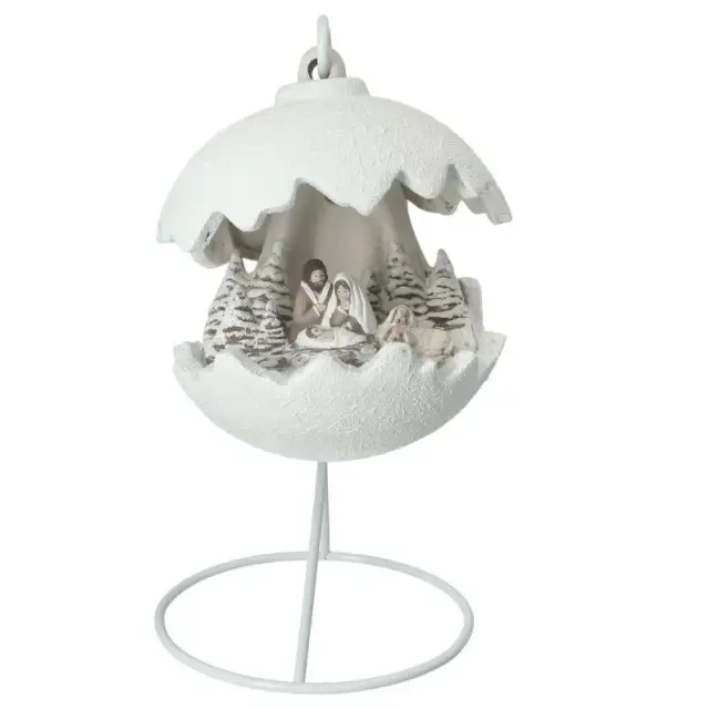 Christmas nativity in a white ceramic christmasball + light