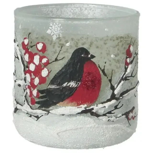 Kaarsenhouder In Glas Roodborstje 9 Cm
