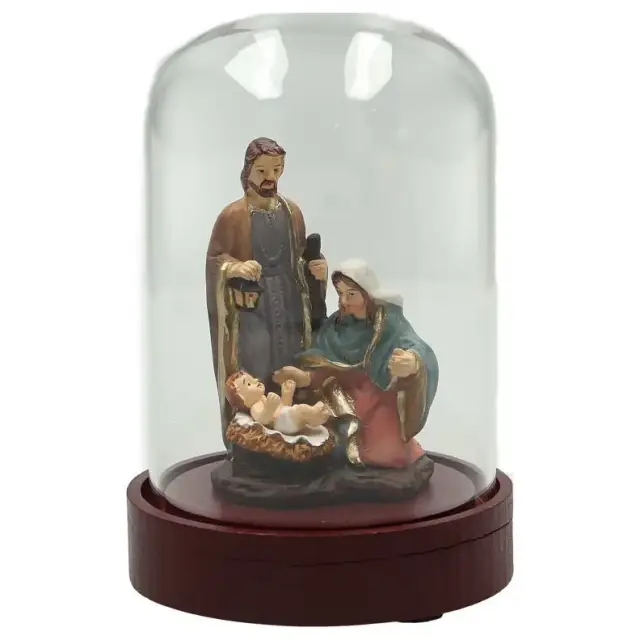 Heilige Familie van 8 cm in een glazen stolp van 13 cm