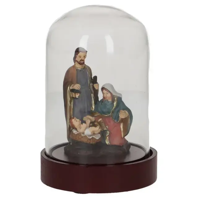 Heilige Familie (5,5 cm x H8 cm) glazen stolp van 15 cm