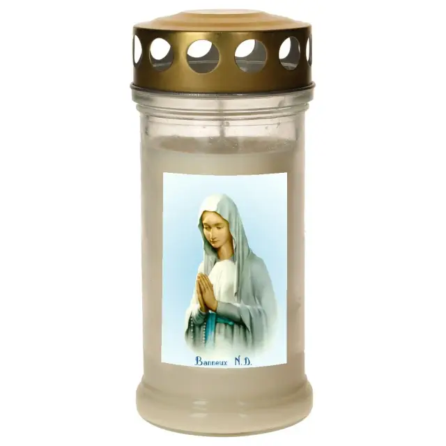 Graflicht in glas met deksel verguld - O.LV. van Banneux - 10 stuks / doos