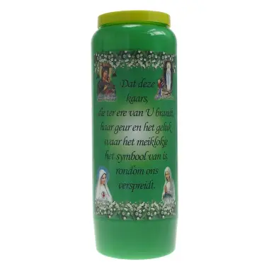 9 days candle / green / perfume muguet / Texttext in Dutch "geluk"
