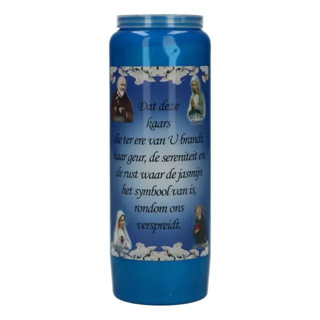 9 days candle / blue / perfume of jasmine / Dutch text "calm"