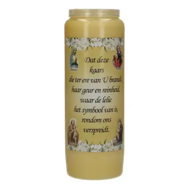 9 days candle / yellow / perfume lily / Dutch text "purity"
