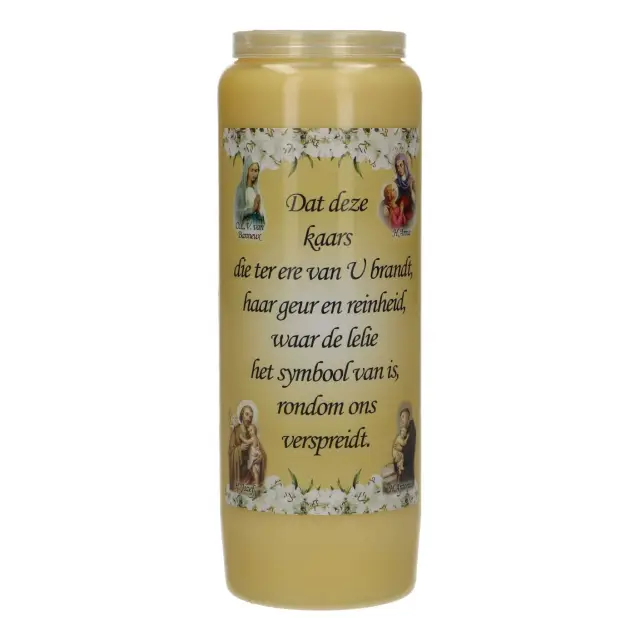 9 days candle / yellow / perfume lily / Dutch text "purity"