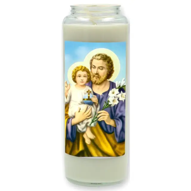 Noveenkaars in glas / wit / Heilige Jozef