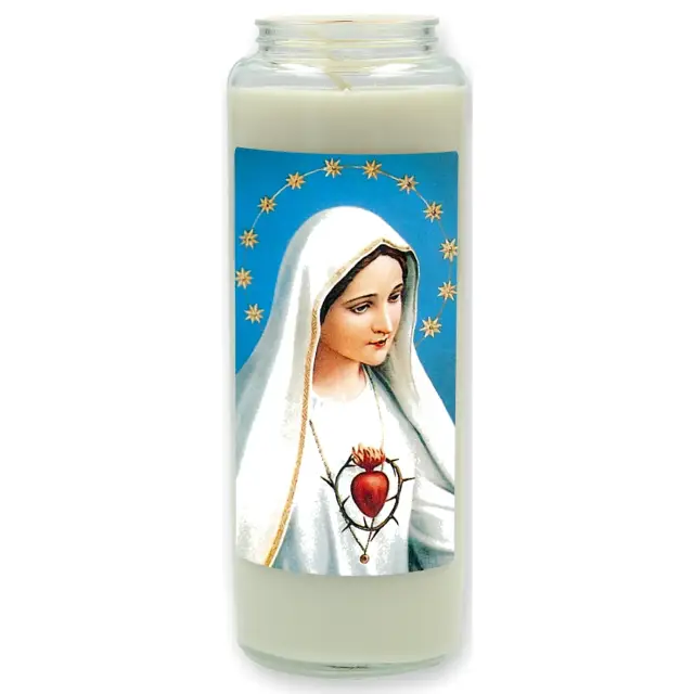 Noveenkaars in glas / wit / Onbevlekt Hart van Maria