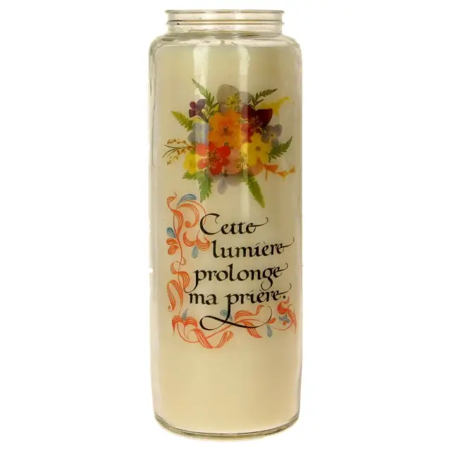 Noveenkaars in glas / wit / Cette lumière ... prière