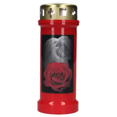 Kaars 6D / KK / rood / Engel + roos