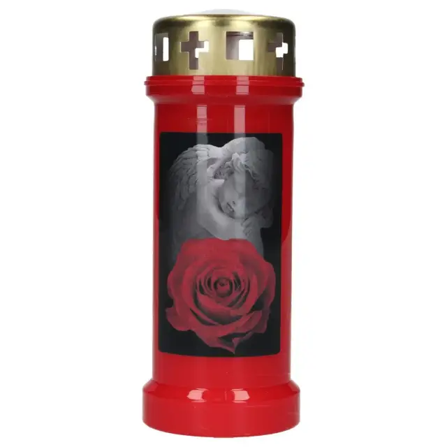 Kaars 6D / KK / rood / Engel + roos