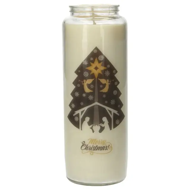Neuvaine en verre / blanc / sapin avec crèche de Noël