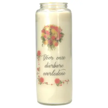 Noveenkaars in glas / wit / Voor onze dierbare overledene