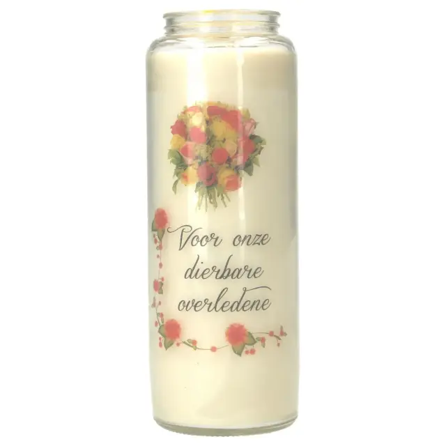 Noveenkaars in glas / wit / Voor onze dierbare overledene