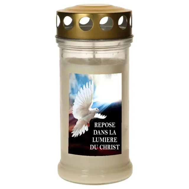 Graflicht in glas met deksel verguld - Duif + Franse tekst - 10 stuks / doos