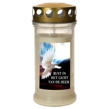 Graflicht in glas met deksel verguld - Duif + Nederlandse tekst - 10 stuks / doos
