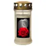 Candle in glass with golden metal lid - white - Angel with rose - 10 pieces per box