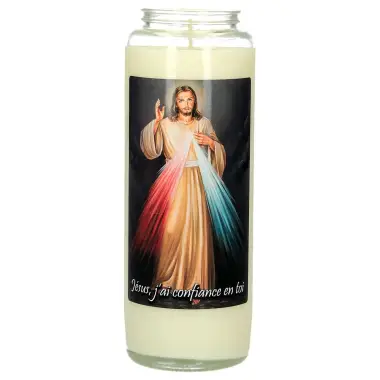 Neuvaine en verre / blanc / Christ Miséricordieux + texte français