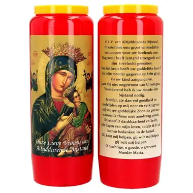 9 days candle / red / Our Lady of Perpetual helpetual Help / prayertext in Dutch