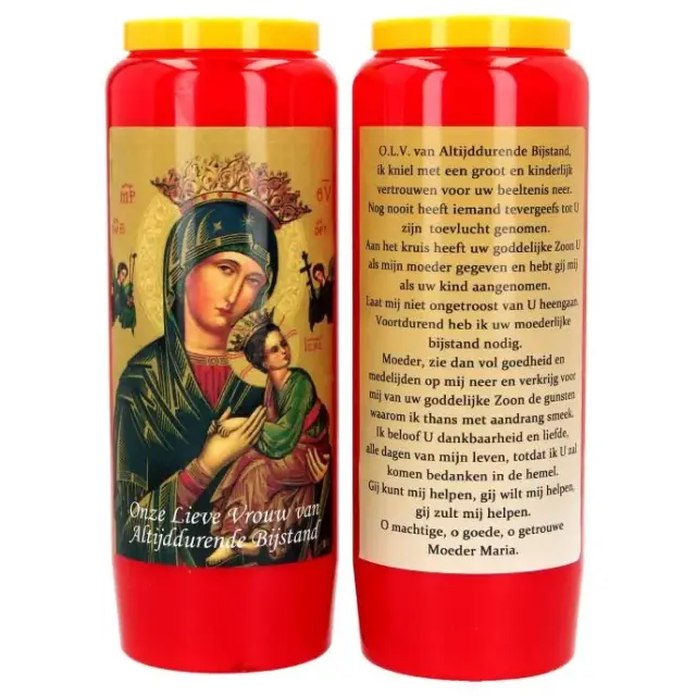 9 days candle / red / Our Lady of Perpetual helpetual Help / prayertext in Dutch
